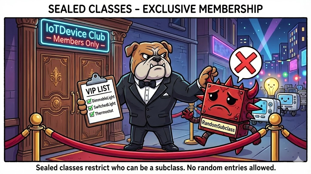 Bouncer with VIP list representing sealed class permits clause