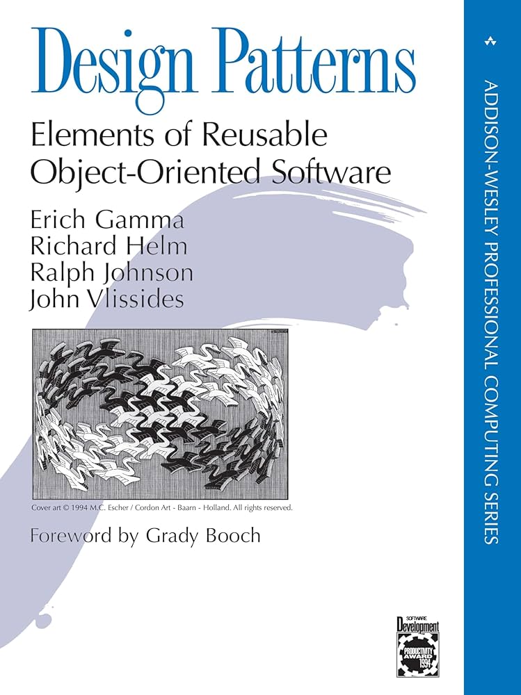 Book cover: Design Patterns: Elements of Reusable Object-Oriented Software