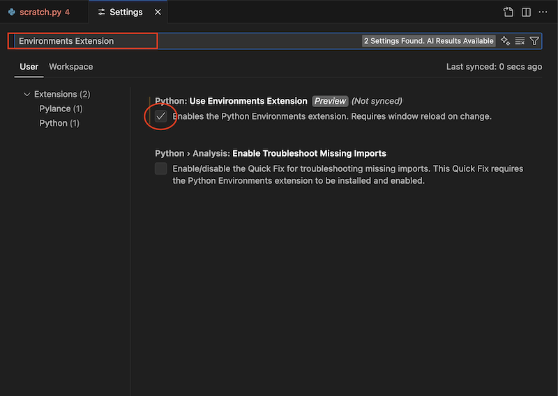 VSCode Enable Environments